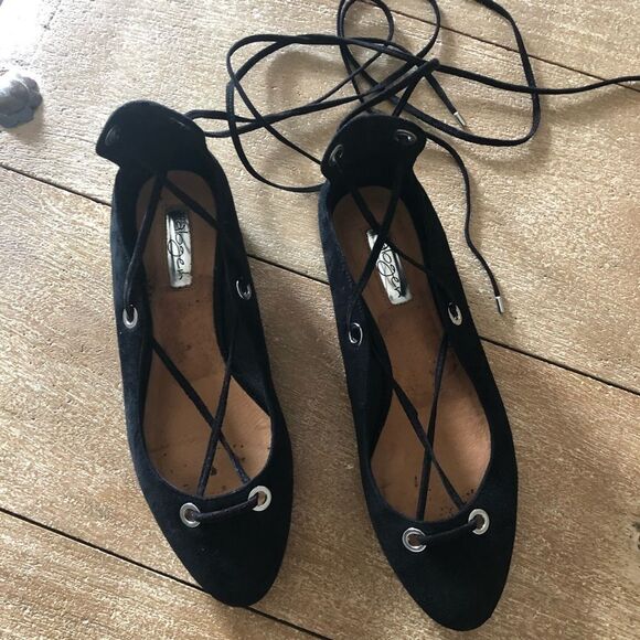 Halogen black suede lace up flats shoes Size 7.5 - Picture 1 of 6